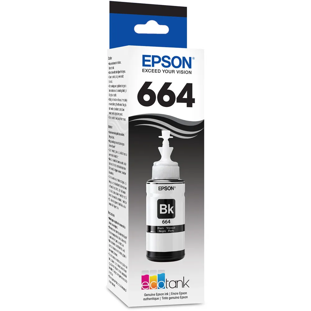 Epson T664 Black Ink Bottle with Sensormatic (70mL)