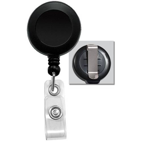 BRADY PEOPLE ID Badge Reel with Clear Vinyl Strap &amp; Belt Clip (Black, 25-Pack)