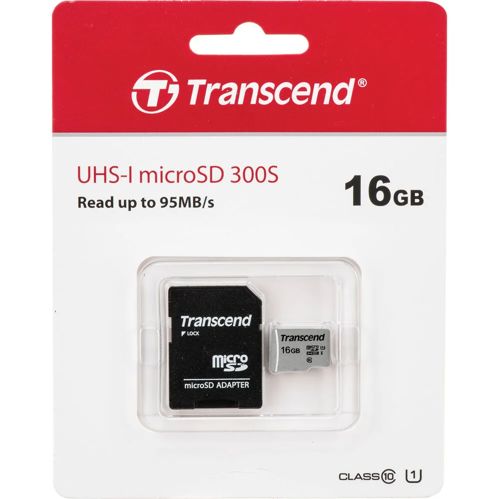 Transcend 16GB 300S UHS-I microSDHC Memory Card with SD Adapter