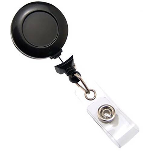 BRADY PEOPLE ID No-Twist Badge Reel with Clear Vinyl Strap &amp; Belt Clip (Black, 25-Pack)