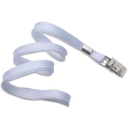 IDP 3/8" Round Non-Breakaway Lanyard with Nickel-Plated Bulldog Clip (White, 100-Pack)