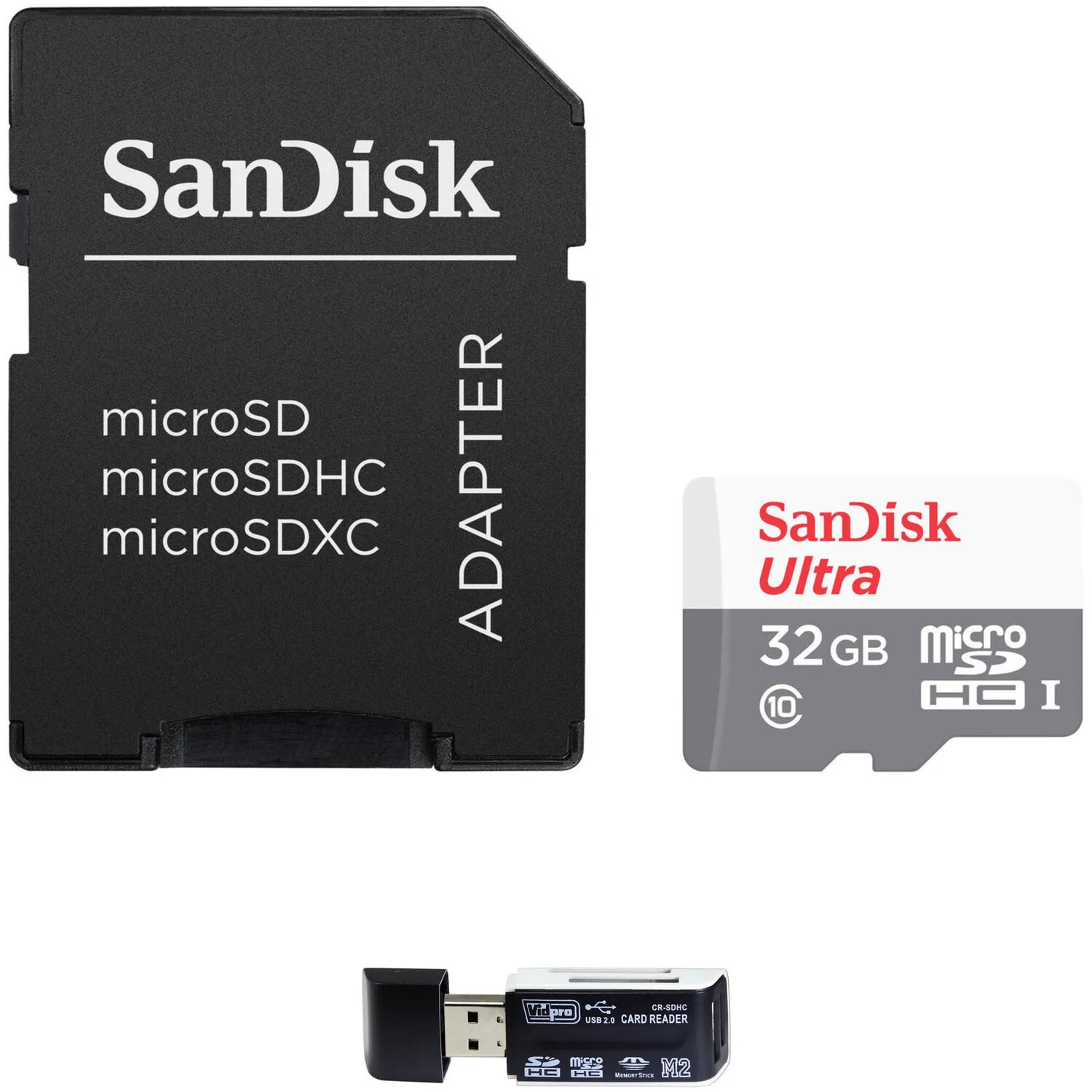 SanDisk 32GB Ultra UHS-I microSDHC Memory Card with SD Adapter and 4-in-1 USB 2.0 Card Reader