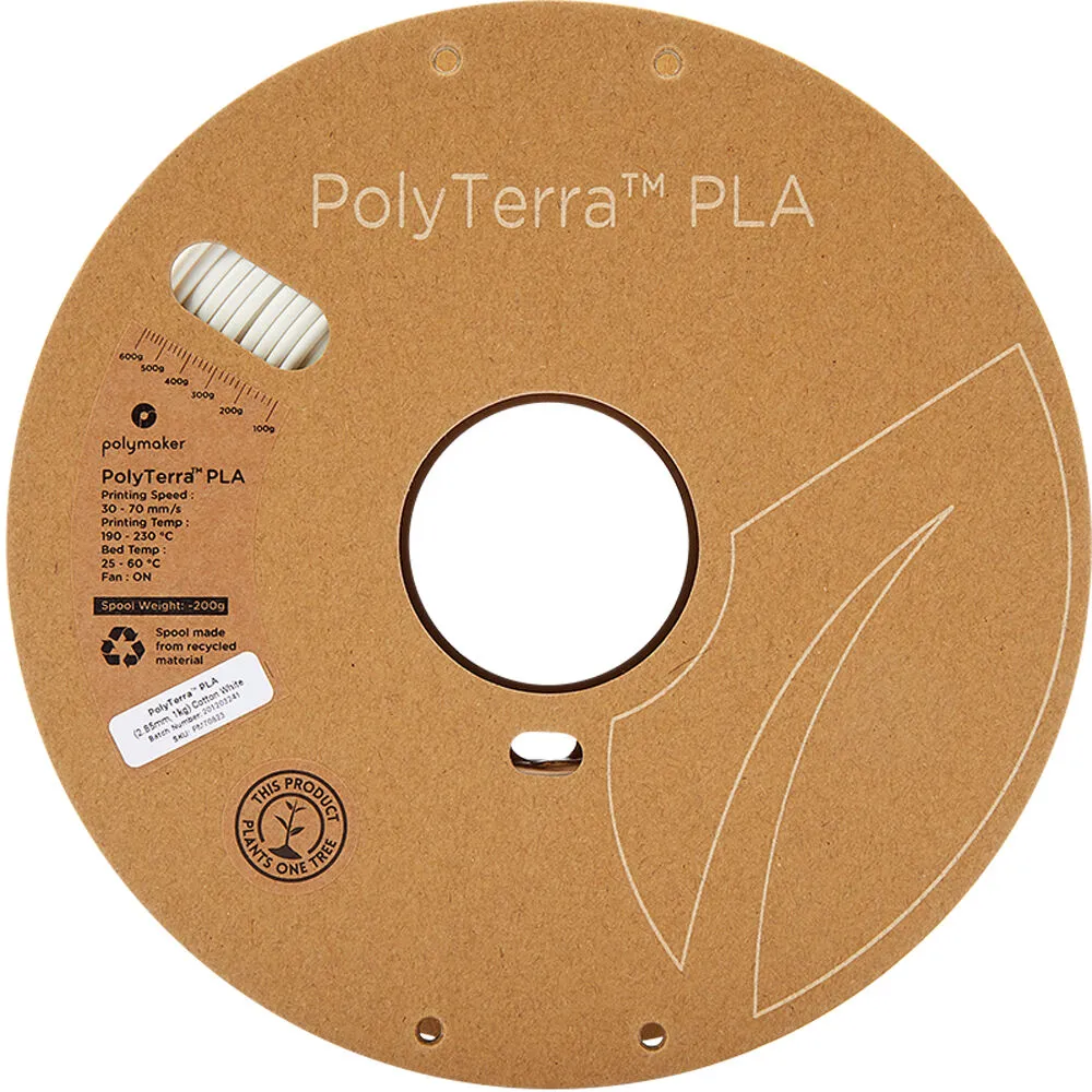 Polymaker 2.85mm PolyTerra PLA Filament (1kg, Cotton White)