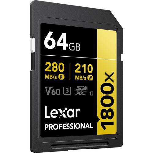 Lexar 64GB Professional 1800x UHS-II SDXC Memory Card (GOLD Series)