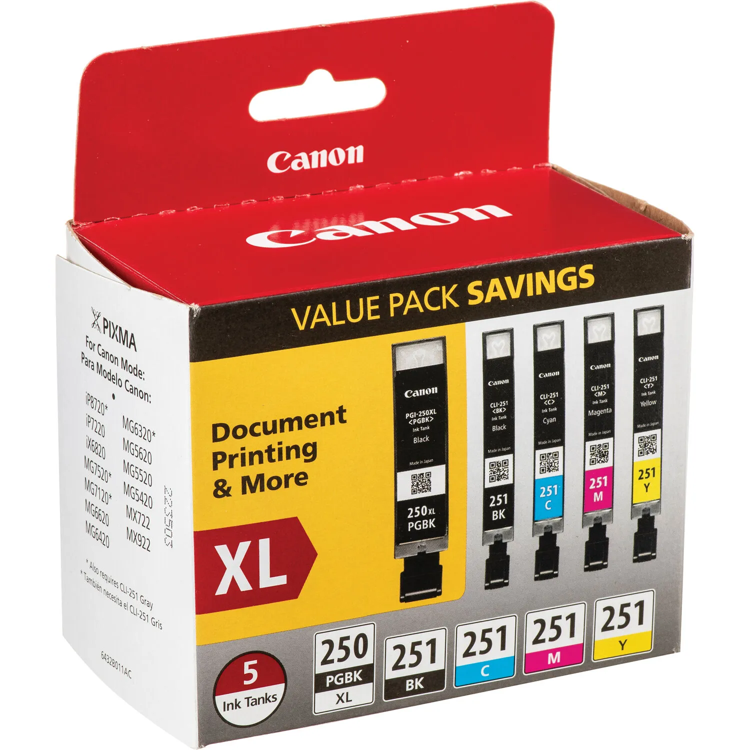 Canon PGI-250XL &amp; CLI-251 5-Cartridge Ink Tank Value Pack