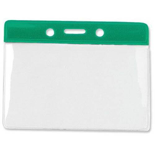BRADY PEOPLE ID Vinyl Horizontal Badge Holder with Green Top Bar (3.81 x 2.63", 100-Pack)