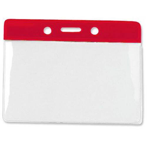 BRADY PEOPLE ID Vinyl Horizontal Badge Holder with Red Top Bar (3.81 x 2.63", 100-Pack)