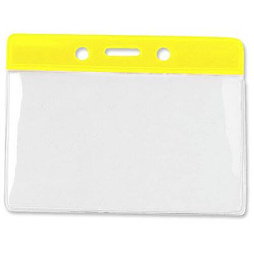BRADY PEOPLE ID Vinyl Horizontal Badge Holder with Yellow Top Bar (3.81 x 2.63", 100-Pack)