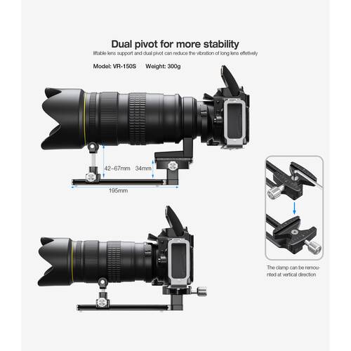 Leofoto Dual Pivot Long Lens Support with Arca-Type QR (7.7")