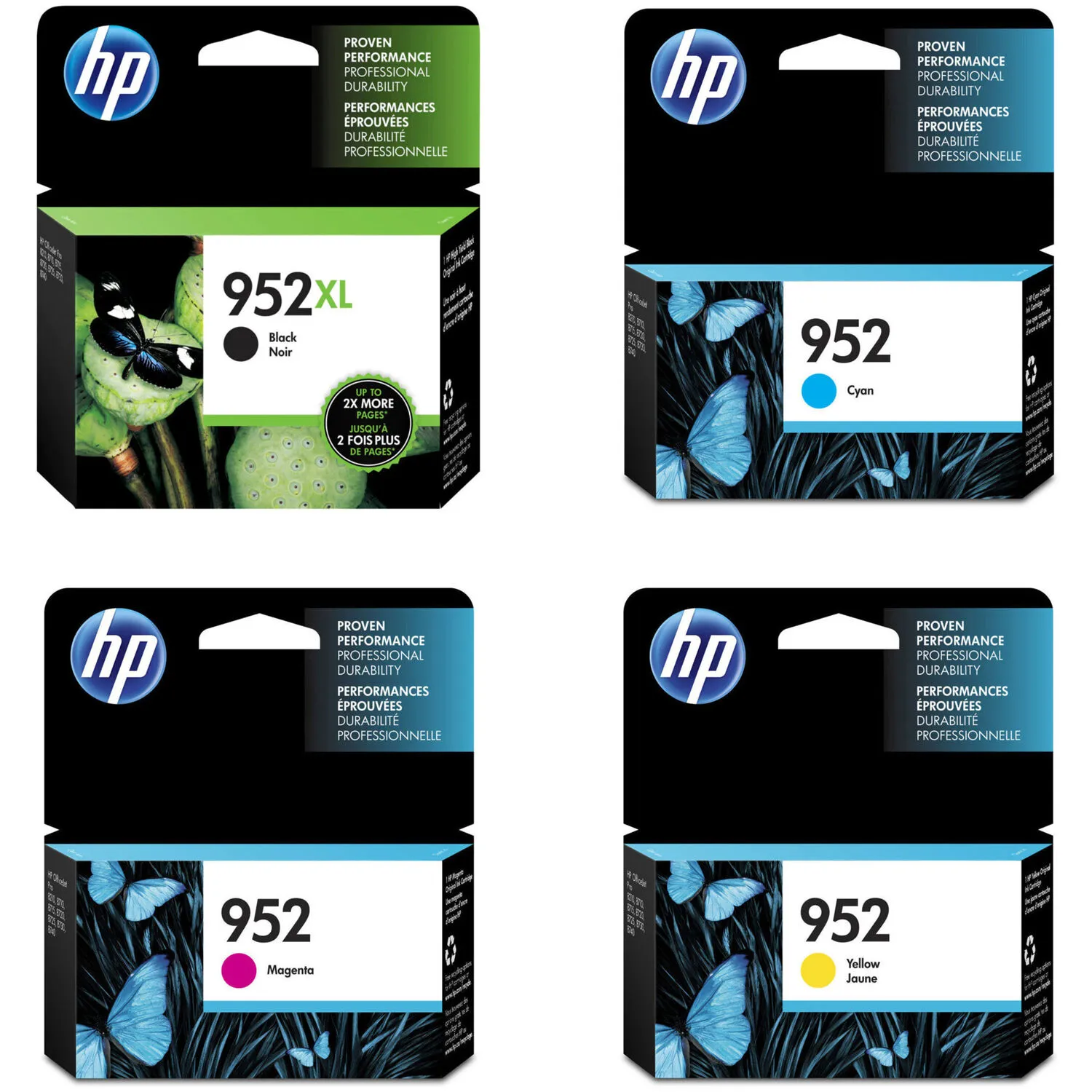 HP 952XL Black &amp; 952 CMY Cartridge Bundle for Select OfficeJet Pro Printers