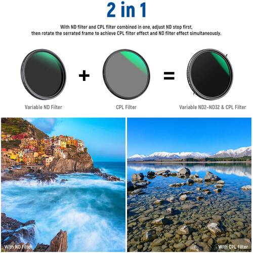 Neewer 2-in-1 Combination Variable ND & CPL Filter (52mm, 1- to 5-Stop)