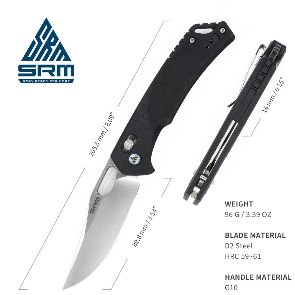 Ruike SRM-9201 Folding Knife (Black Handle, Satin Blade)
