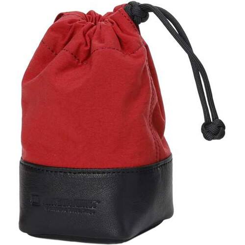 Artisan & Artist Fabric and Leather Lens Pouch (Red/Black, Small)