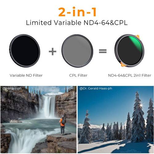 K&F Concept Nano-X Series 2-in-1 Variable ND & CPL Filter (46mm, 2 to 6-Stop)