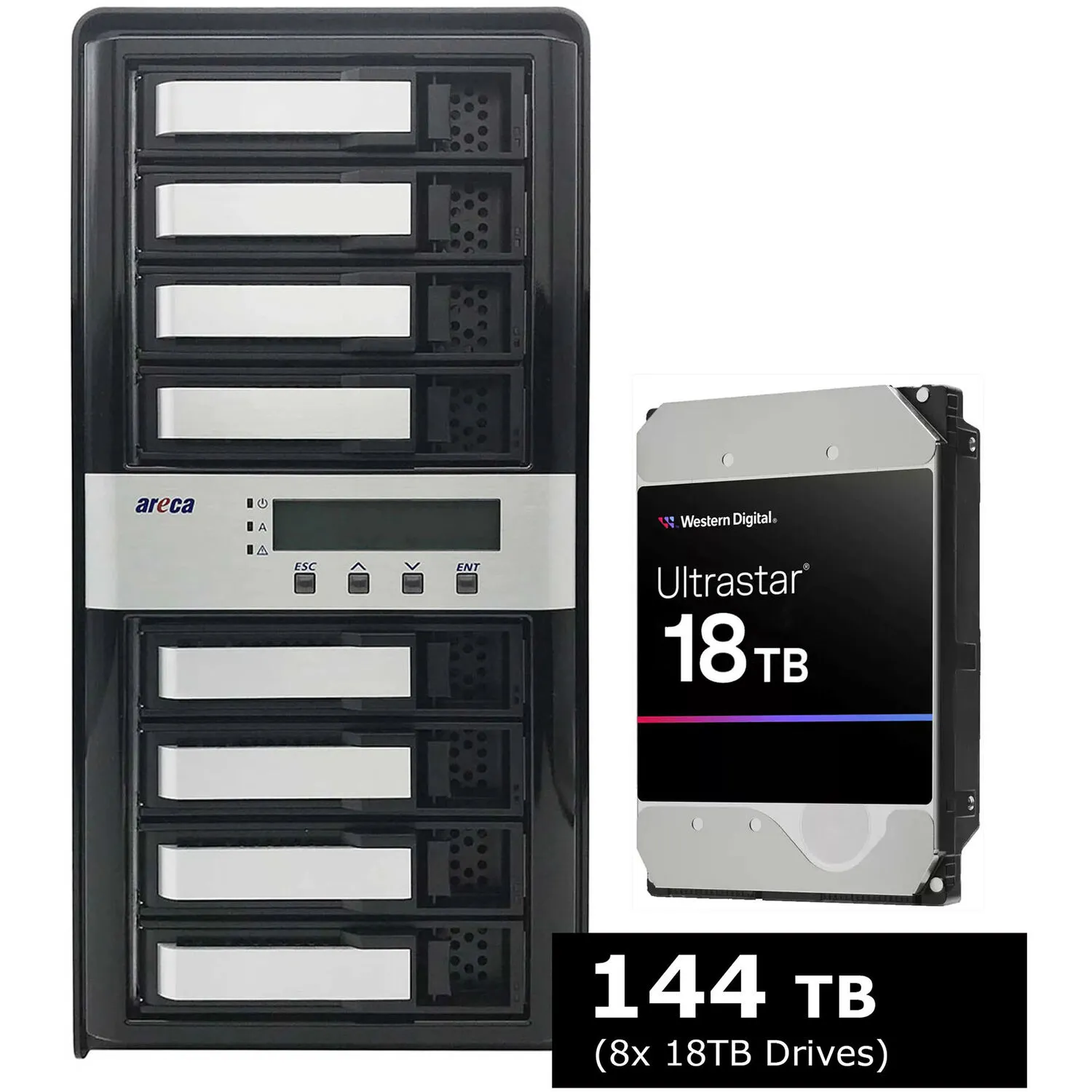 Areca ARC-8050T3U 144TB 8-Bay Thunderbolt 3 RAID Array (8 x 18TB)