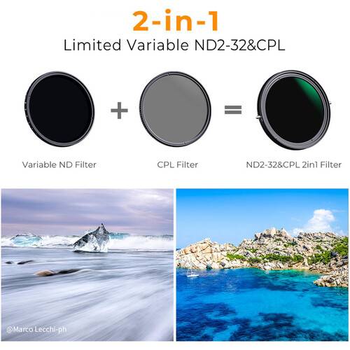 K&F Concept Nano-X Series Variable ND & CPL 2-in-1 Filter (55mm, 1 to 5-Stop)