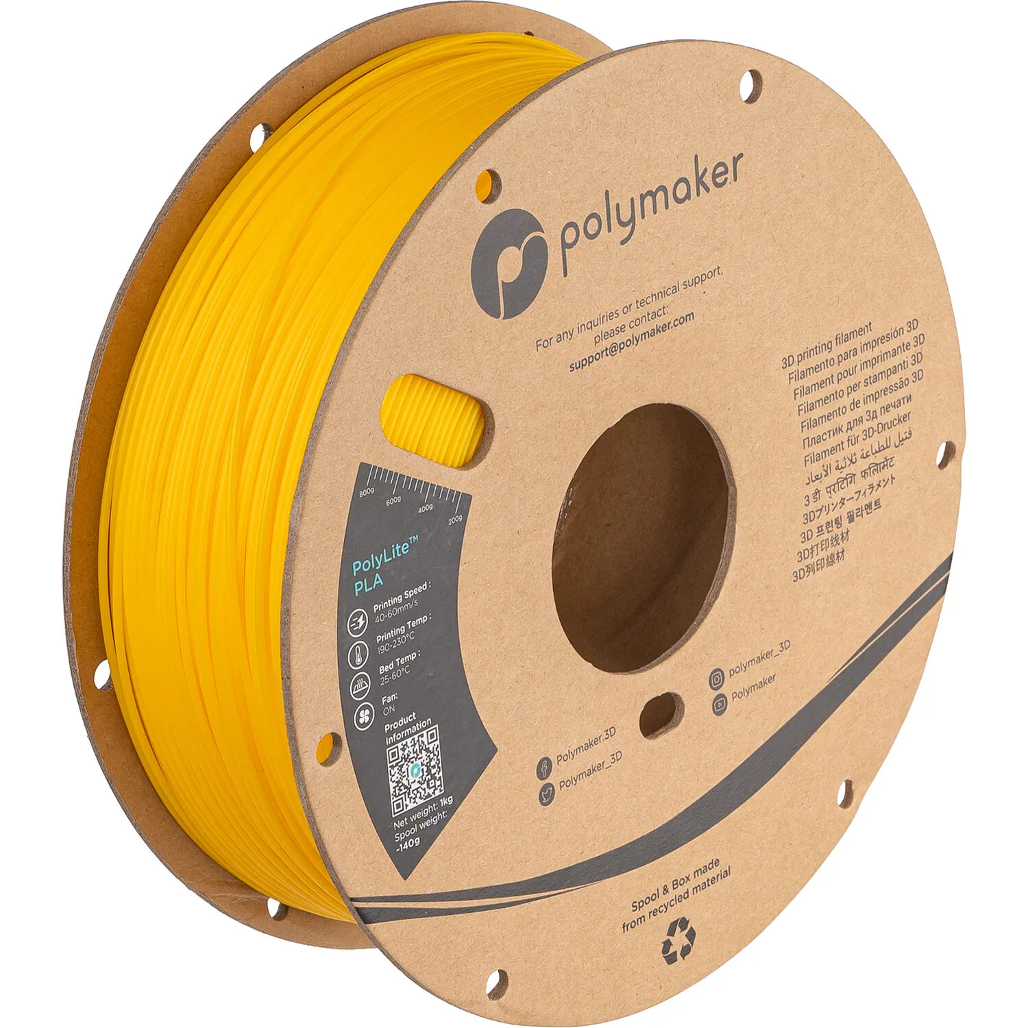 Polymaker 2.85mm PolyLite PLA Filament (1kg, Yellow)