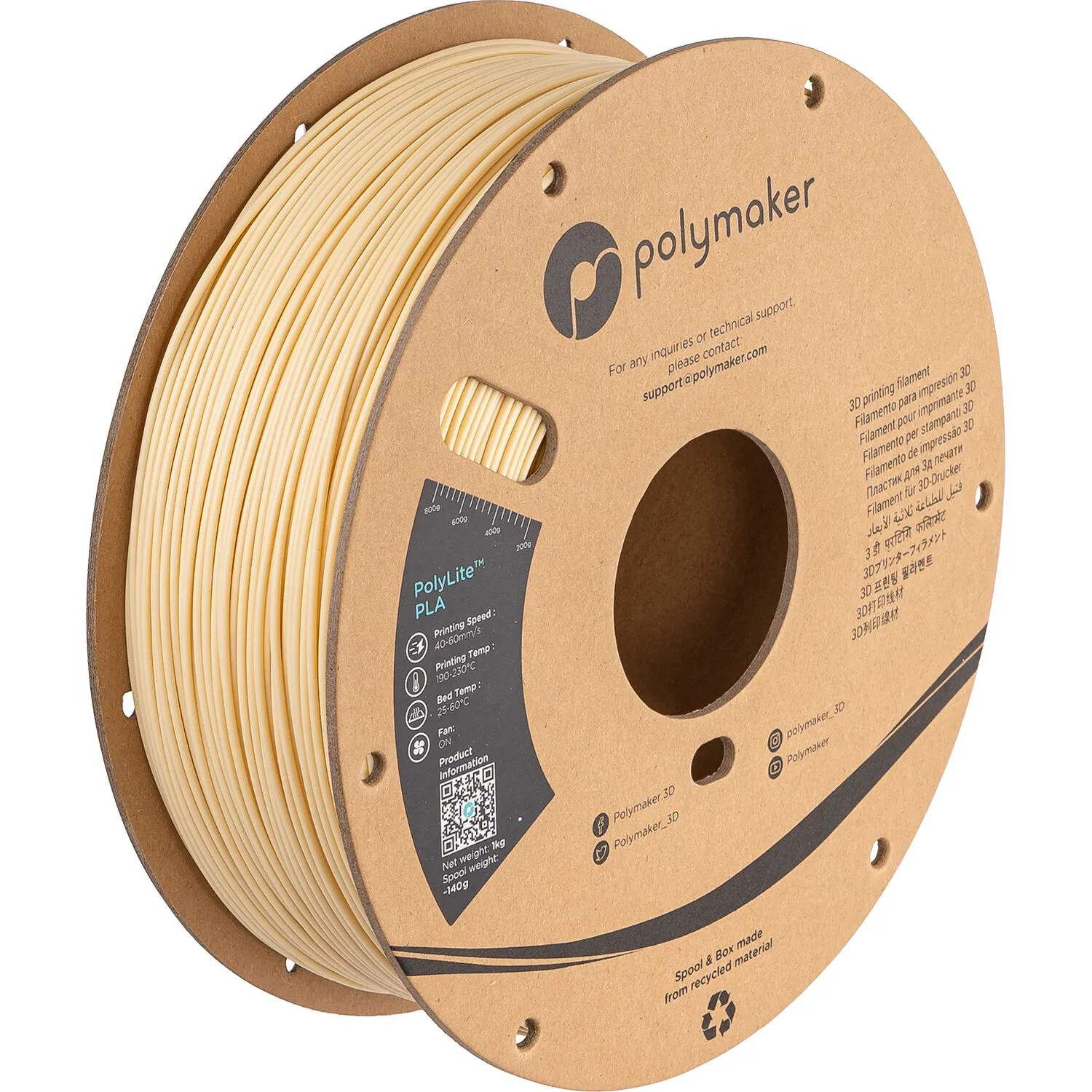 Polymaker 1.75mm PolyLite PLA Filament (1kg, Cream)