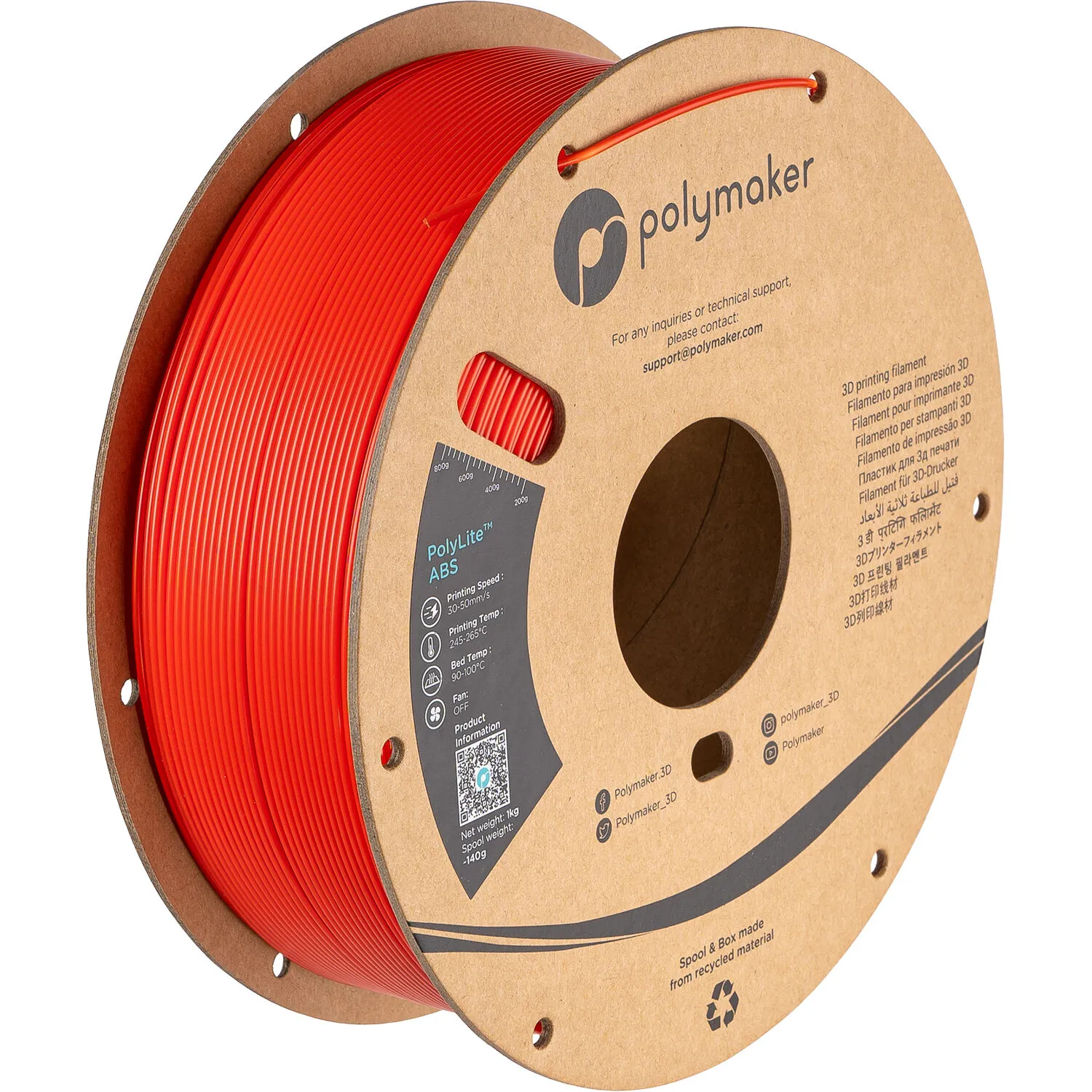 Polymaker 1.75mm PolyLite ABS Filament (1kg, Red)