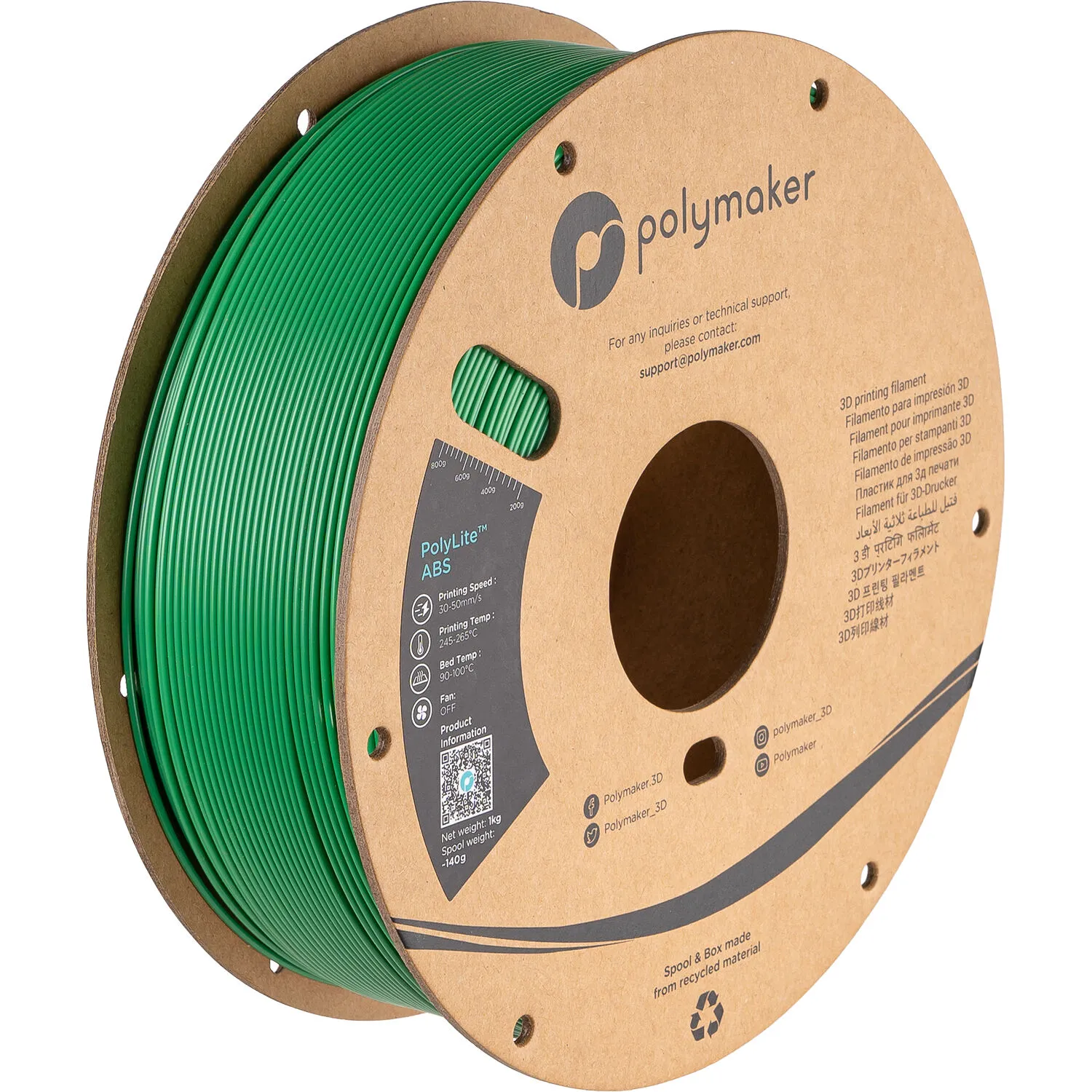 Polymaker 1.75mm PolyLite ABS Filament (1kg, Green)
