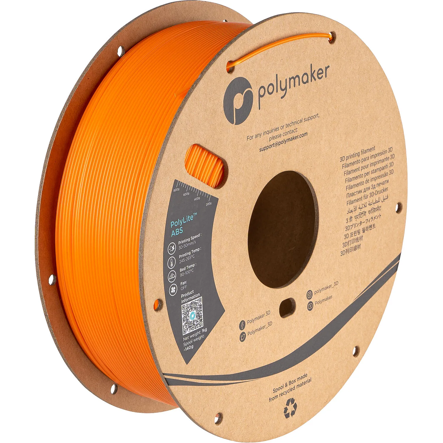 Polymaker 1.75mm PolyLite ABS Filament (1kg, Orange)