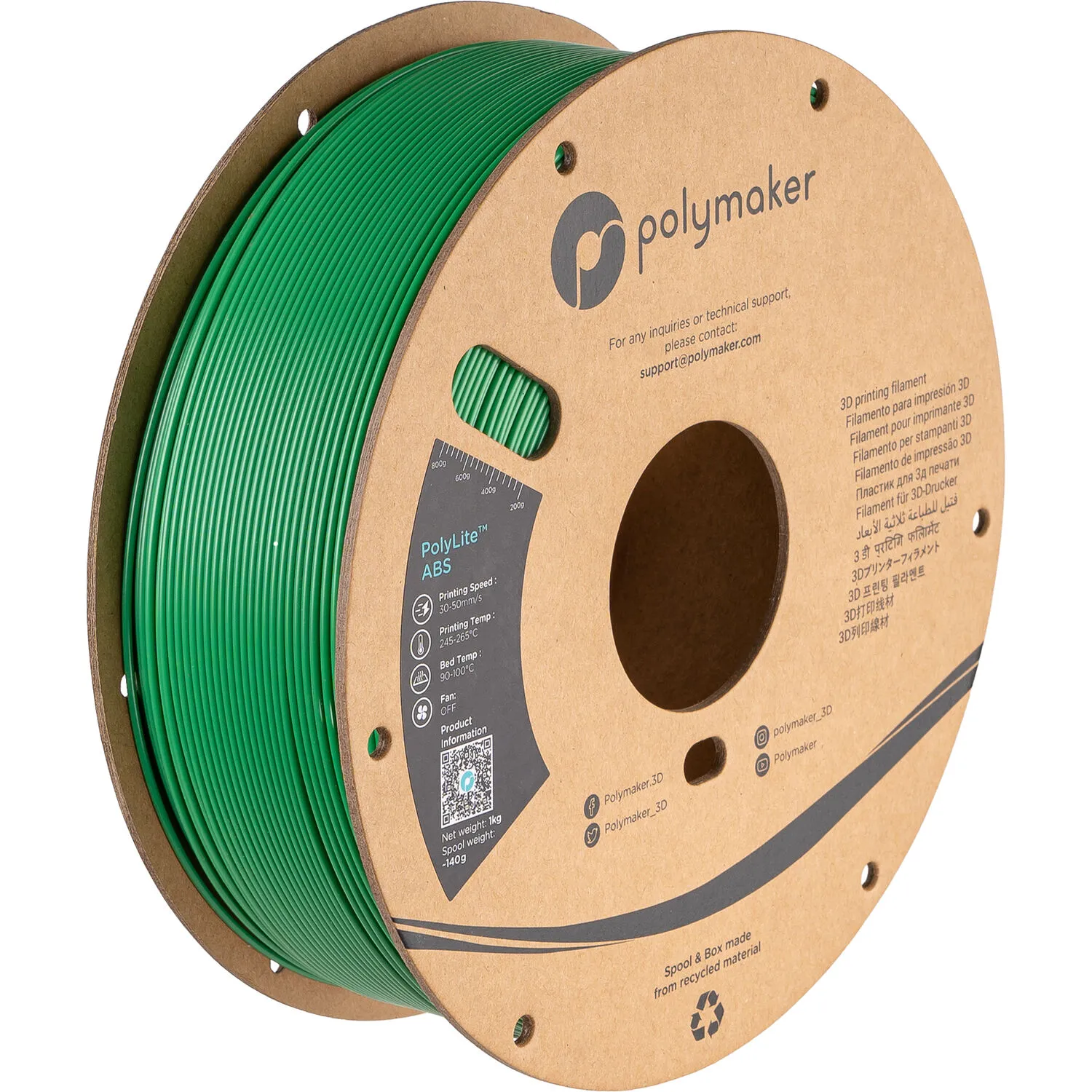 Polymaker 2.85mm PolyLite ABS Filament (1kg, Green)