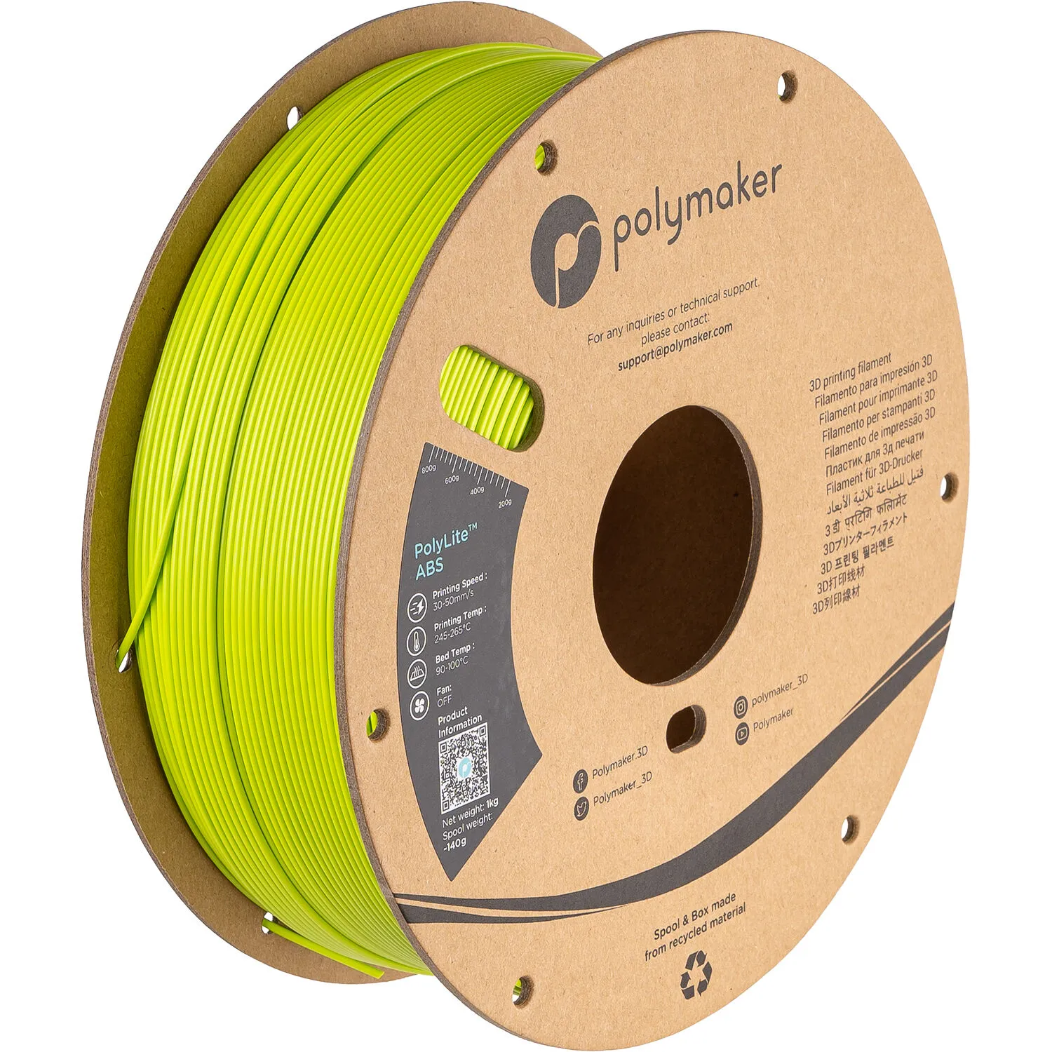 Polymaker 1.75mm PolyLite ABS Filament (1kg, Lime)