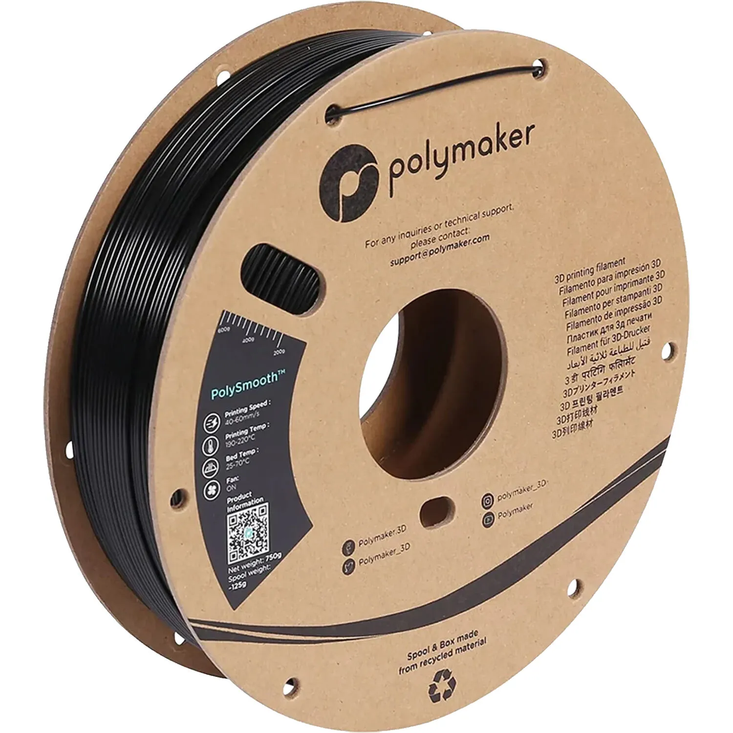 Polymaker 1.75mm PolySmooth Filament (750g, Black)