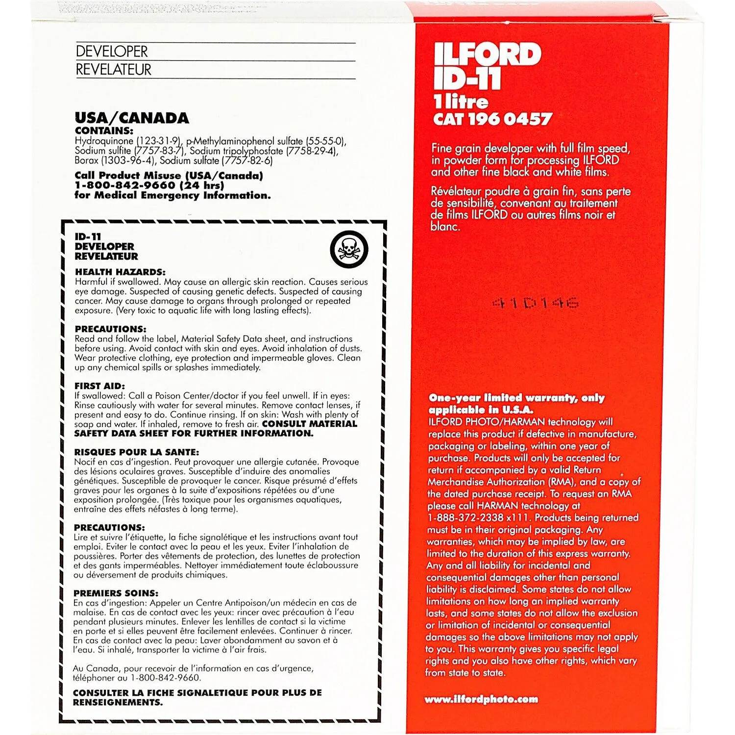 Ilford ID-11 Film Developer Powder for Black &amp; White Film (Makes 1L)