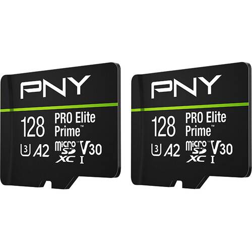 PNY 128GB PRO Elite Prime microSDXC Memory Card with SD Adapter (2-Pack)
