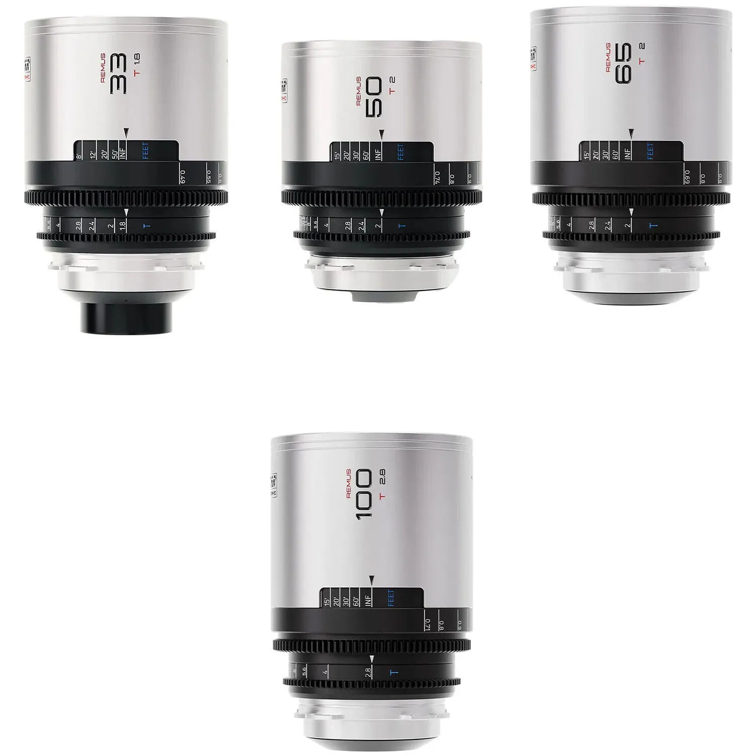 BLAZAR LENS Remus 1.5x Full-Frame Anamorphic 33, 50, 65, and 100mm 4-Lens Set (ARRI PL, Silver Flare)