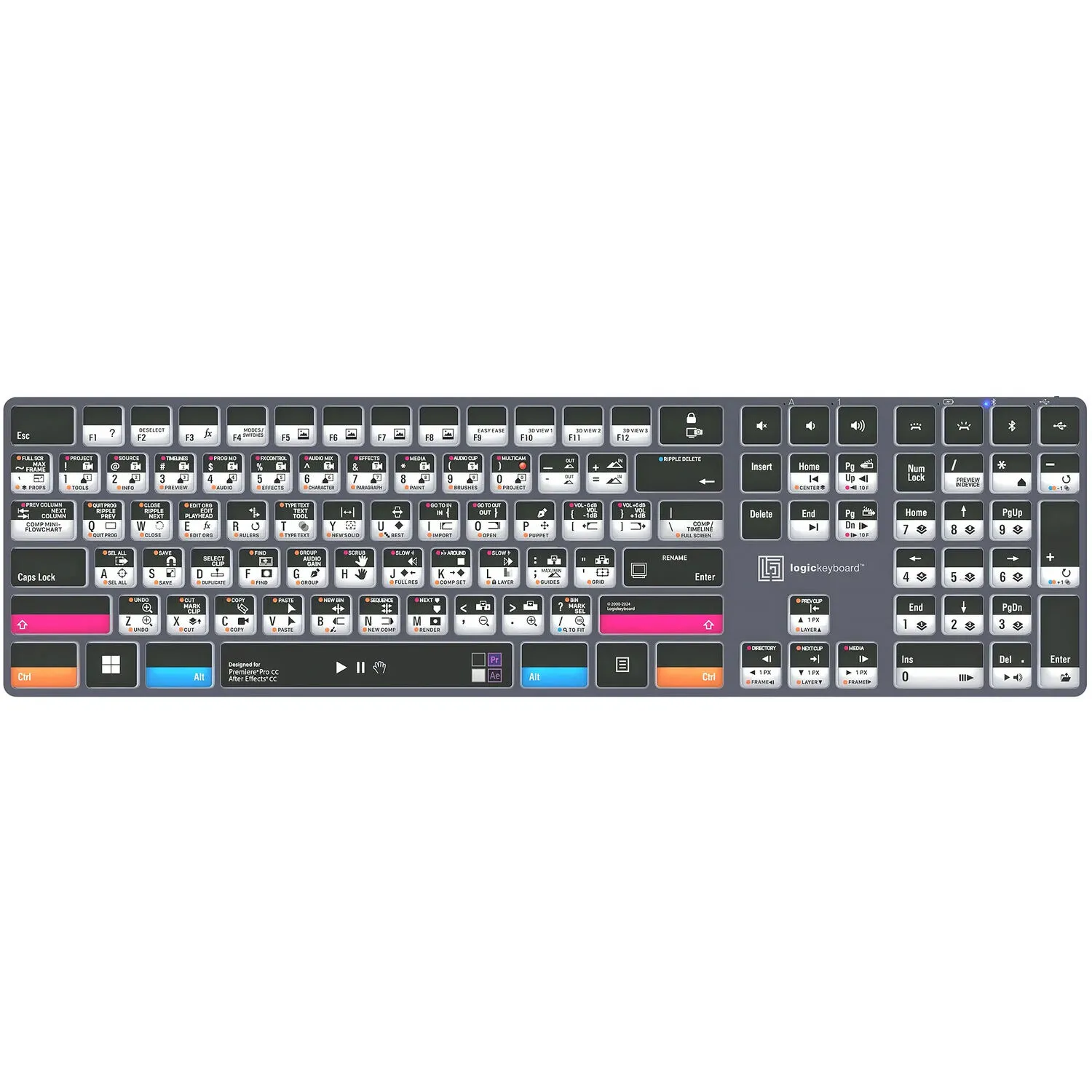 Logickeyboard Adobe Premiere Pro &amp; After Effects TITAN Wireless Backlit US English Keyboard for Windows