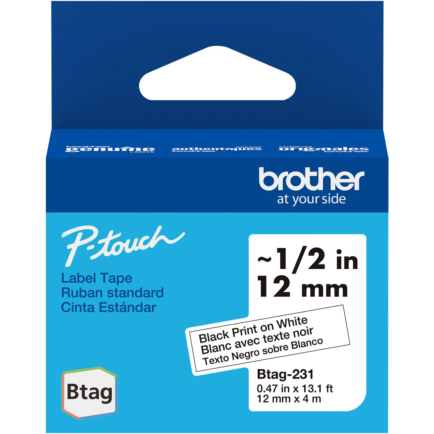 Brother Btag Label Tape for P-Touch PT-N10, PT-N20 &amp; PT-N25BT (Black on White, 0.5" x 13.1')