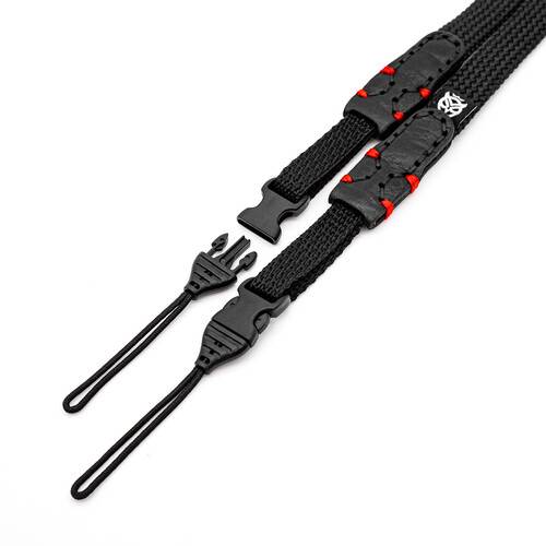 Owlkrown Point & Shoot Camera Strap with Quick Release Attachment (Black with Red Accent, 30")