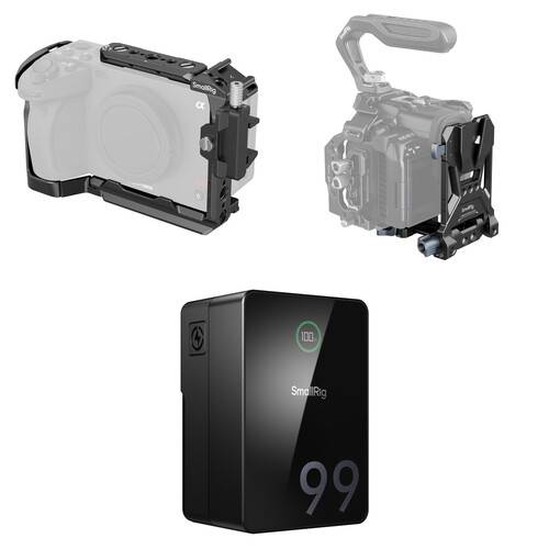 SmallRig 4183B Camera Cage Kit with V-Lock Battery Plate and VB99 Battery for Sony FX30/FX3