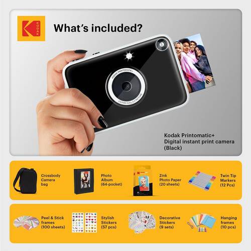 Kodak PRINTOMATIC+ 10MP Instant Digital Camera with Gift Bundle (Black)
