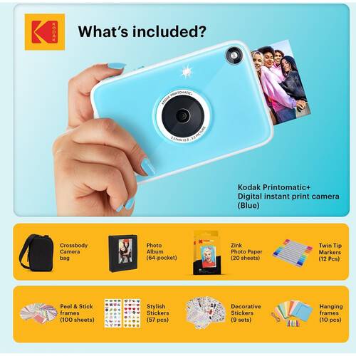 Kodak PRINTOMATIC+ 10MP Instant Digital Camera with Gift Bundle (Blue)