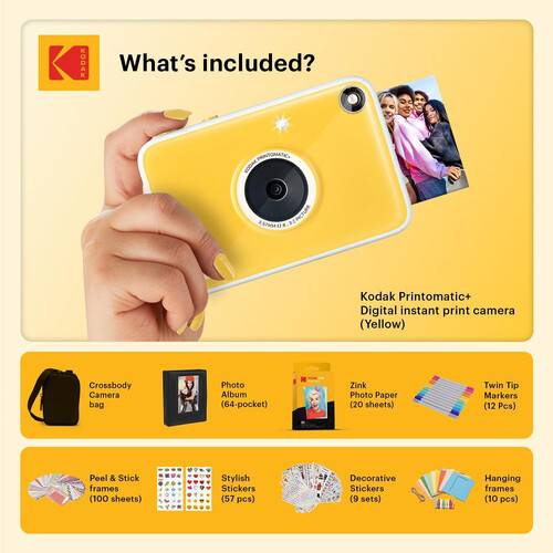 Kodak PRINTOMATIC+ 10MP Instant Digital Camera with Gift Bundle (Yellow)