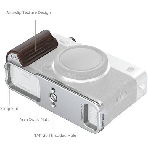 SmallRig L-Shaped Mount Plate with Ebony Wooden Handle for FUJIFILM X-E5 (Silver)