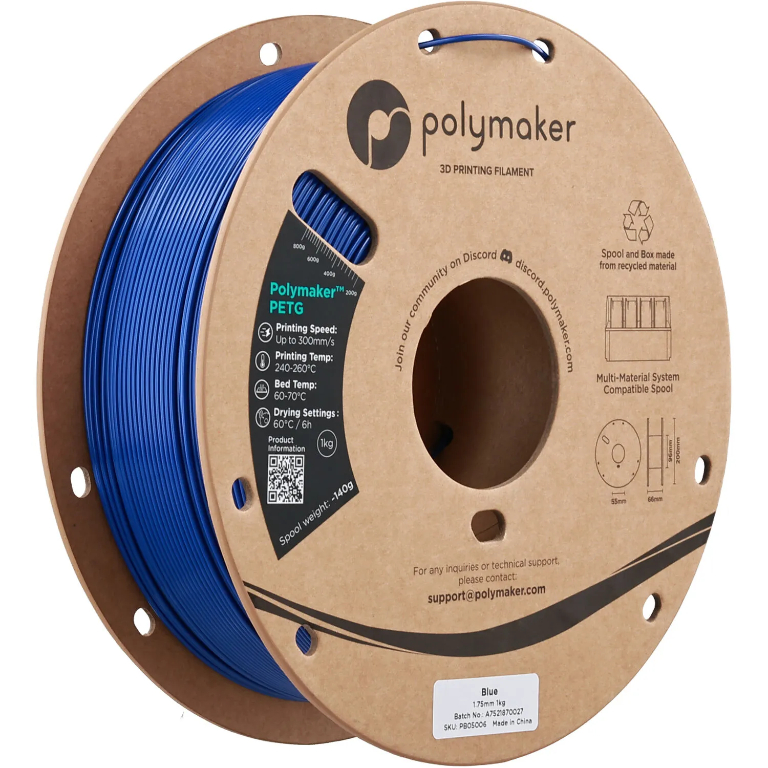 Polymaker 1.75mm PolyLite PETG Filament(1kg, Blue)