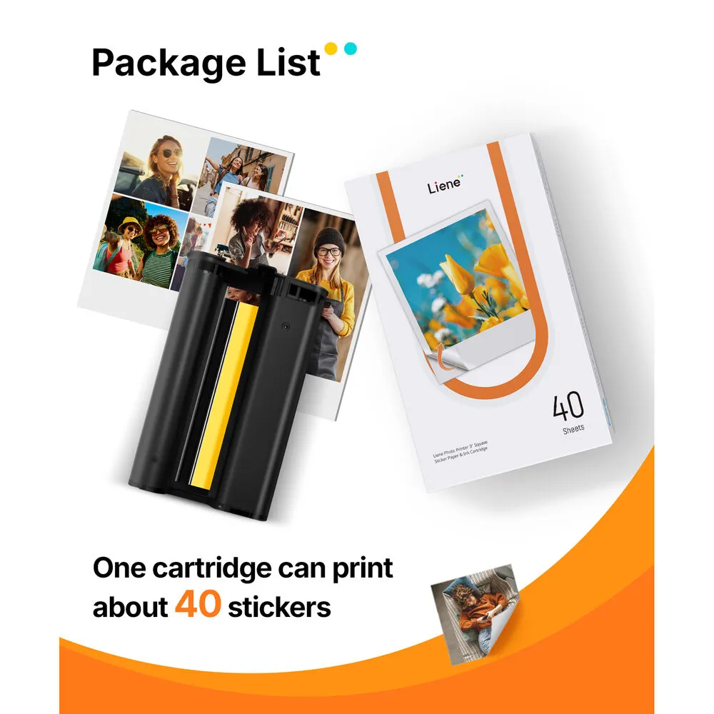 Liene Adhesive Photo Paper and Ink Cartridge (3 x 3", 40 Sheets)