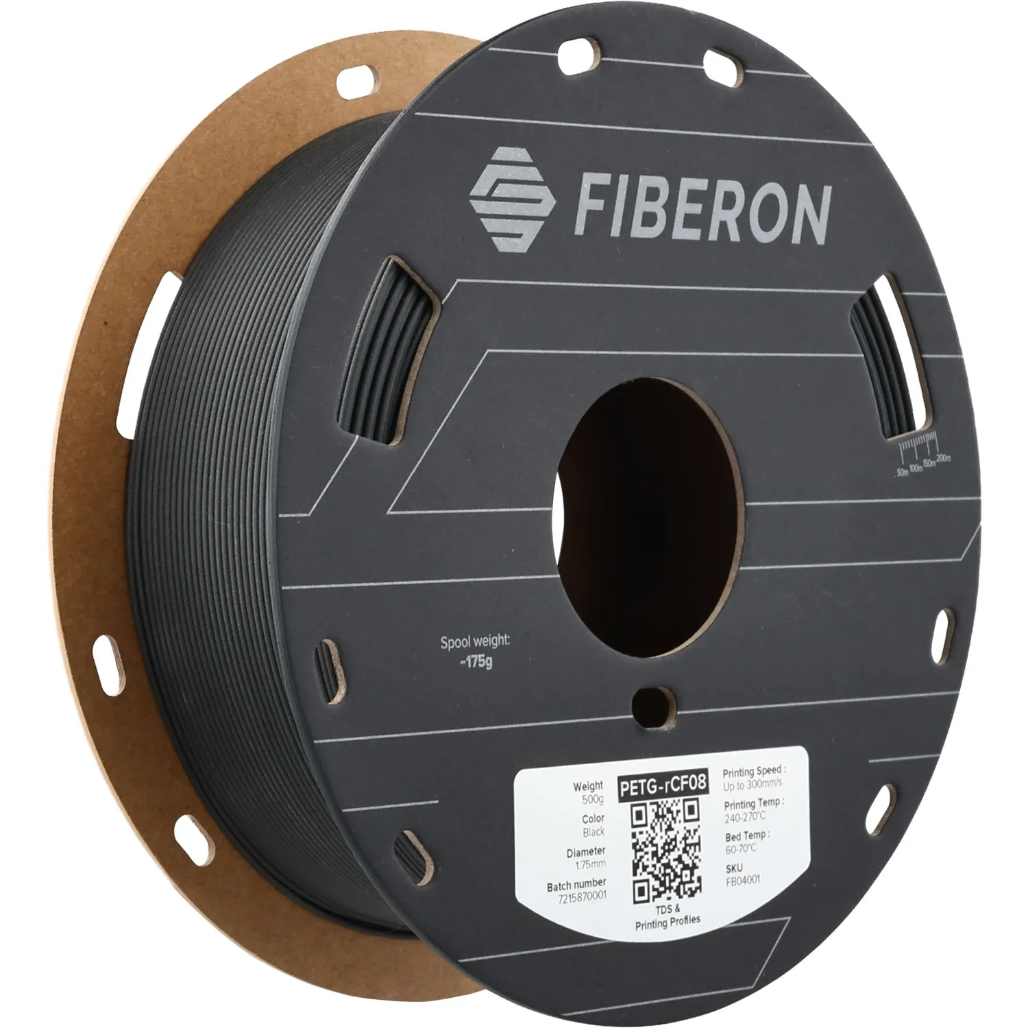 Polymaker Fiberon PETG-rCF08 Recycled Carbon Fiber Reinforced PETG Filament (Black, 0.5kg)