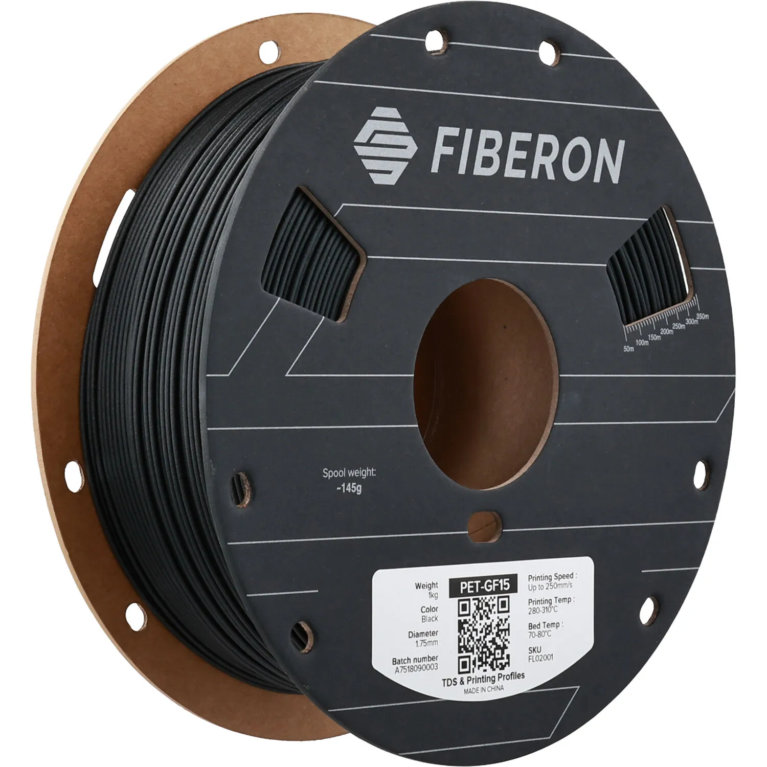 Polymaker Fiberon PET-GF15 Glass Fiber Reinforced PET Filament (Black, 1kg)