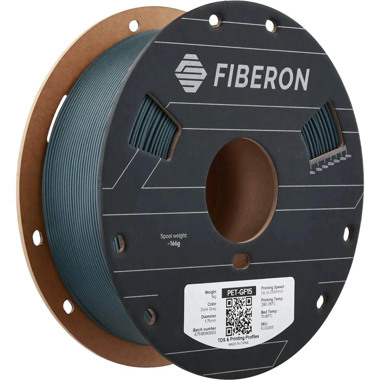 Polymaker Fiberon PET-GF15 Glass Fiber Reinforced PET Filament (Dark Gray, 1kg)