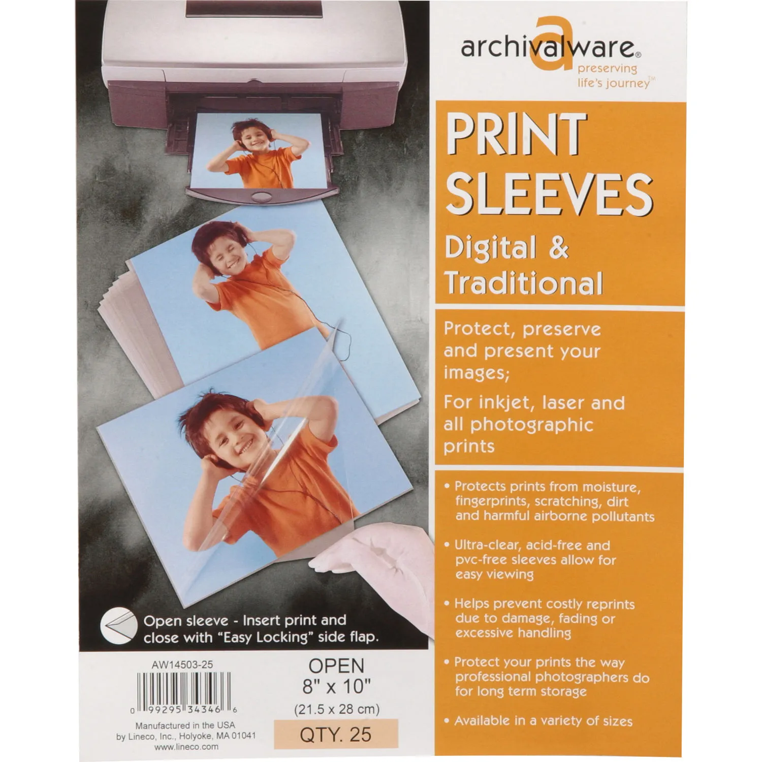 Lineco Print Sleeves with Locking Side Flap (8x10", 25-Pack)