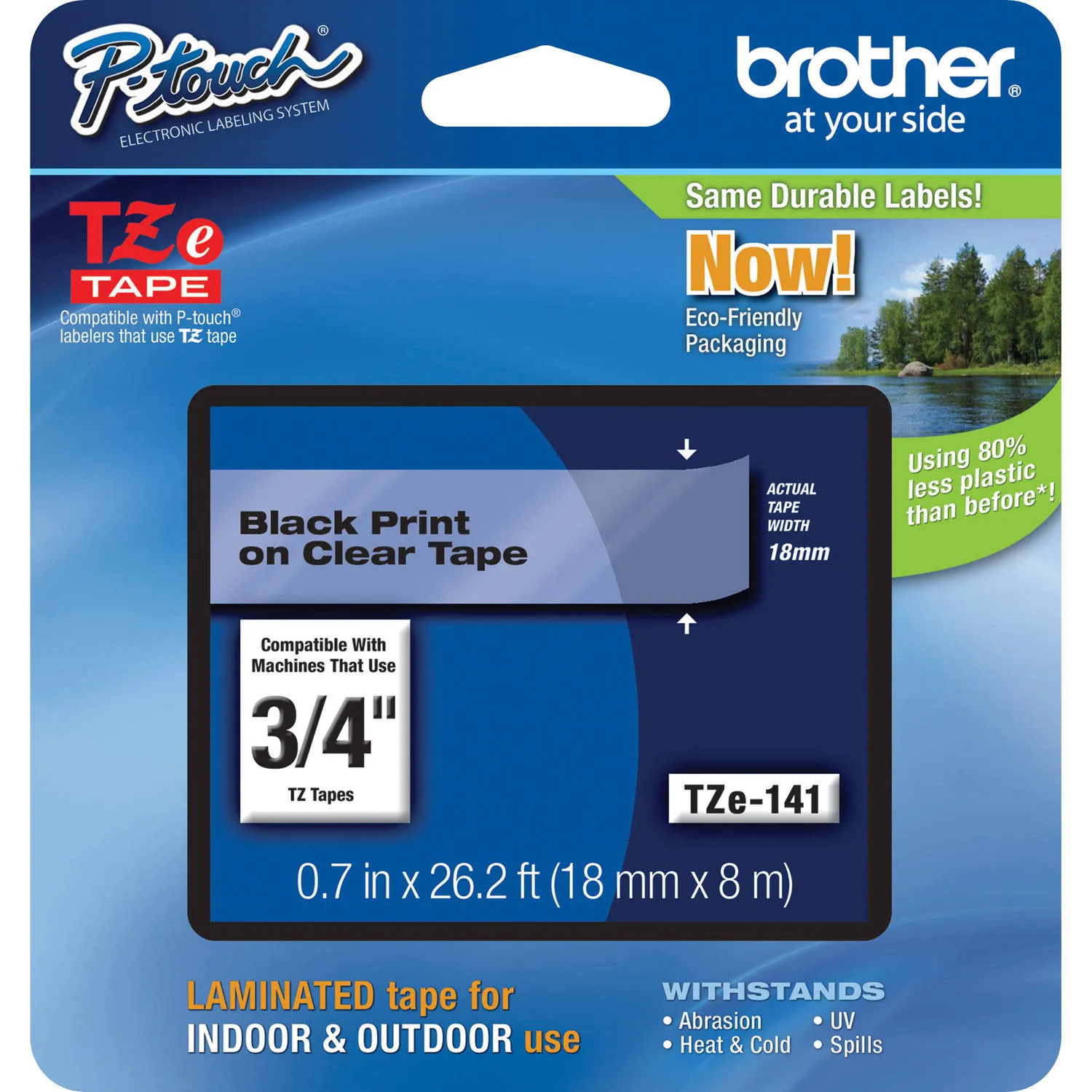 Brother TZe141 Laminated Tape for P-Touch Labelers (Black on Clear, 0.75" x 26.2')