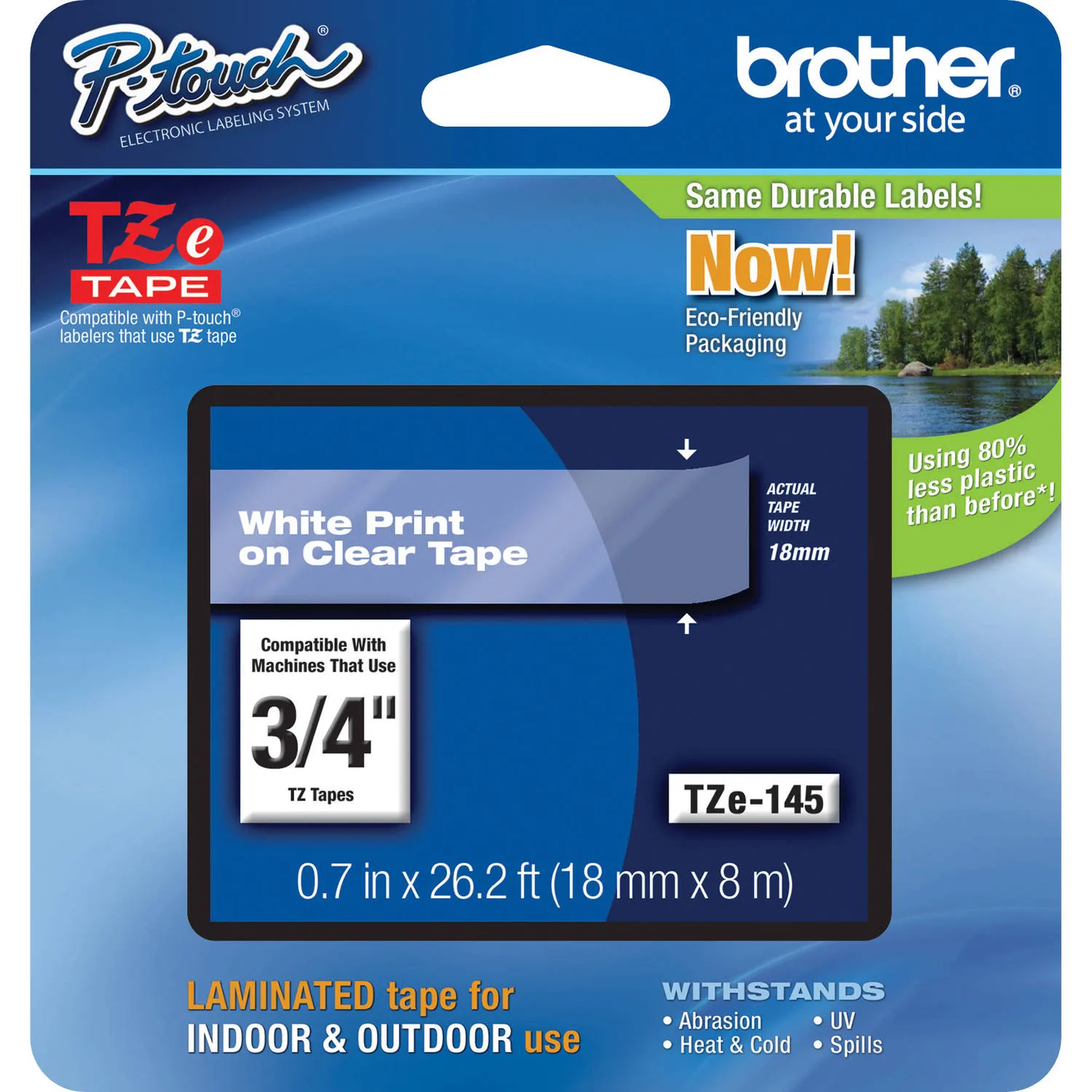 Brother TZe145 Laminated Tape for P-Touch Labelers (White on Clear, 0.75" x 26.2')