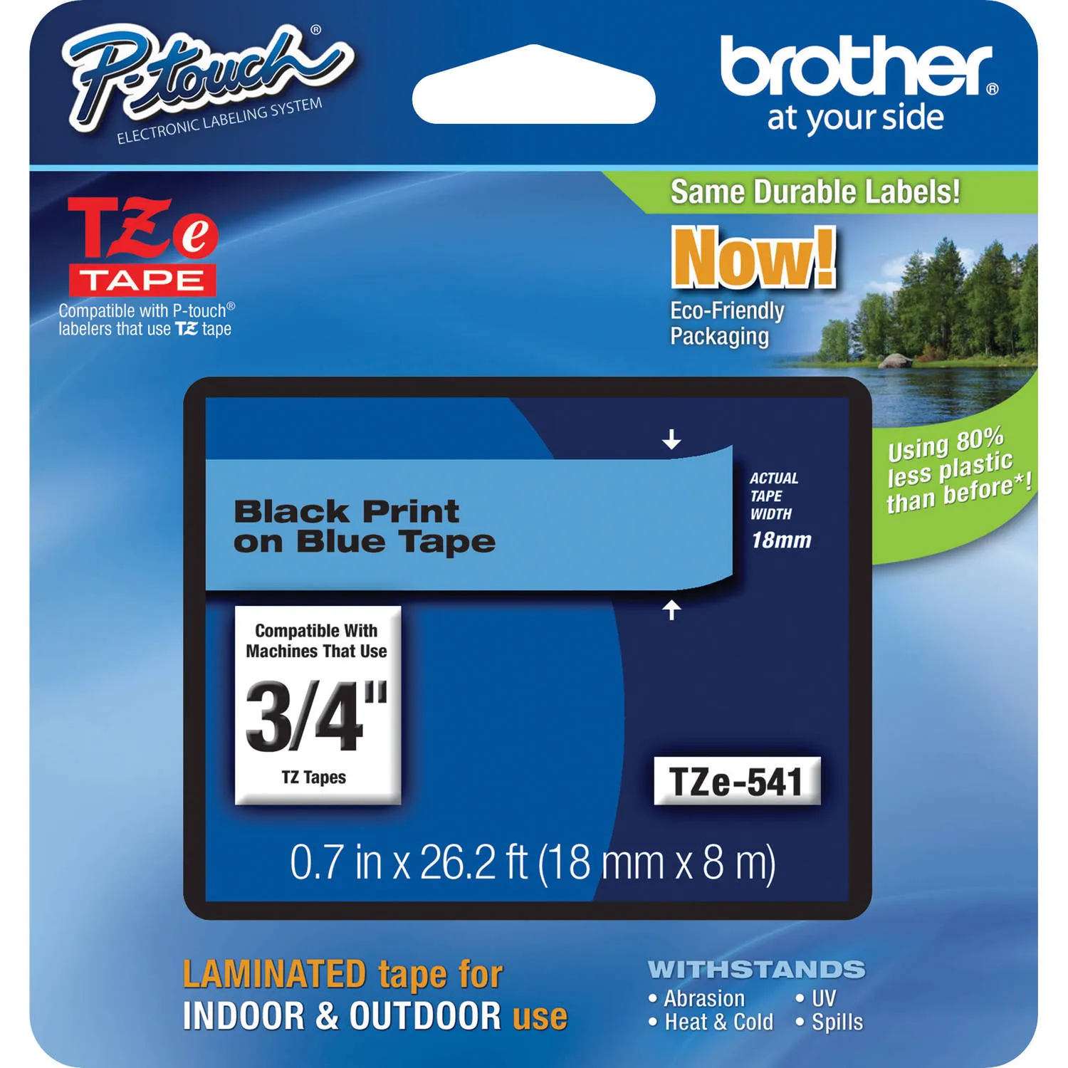 Brother TZe541 Laminated Tape for P-Touch Labelers (Black on Blue, 0.75" x 26.2')