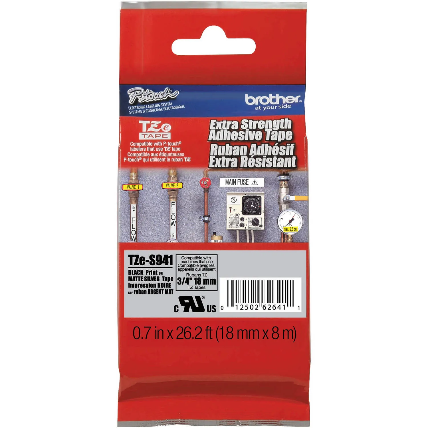 Brother TZeS941 Tape with ExtraStrength Adhesive for P-Touch Labelers (Black on Matte Silver, 0.7" x 26.2')