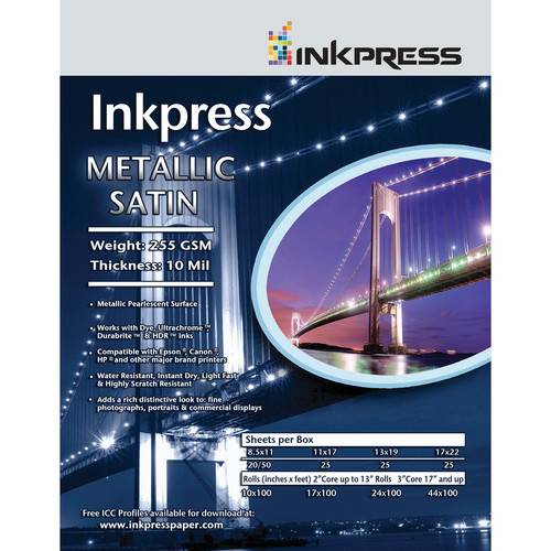 Inkpress Media Metallic Satin Photo Paper 255 GSM, 17"x100' Roll